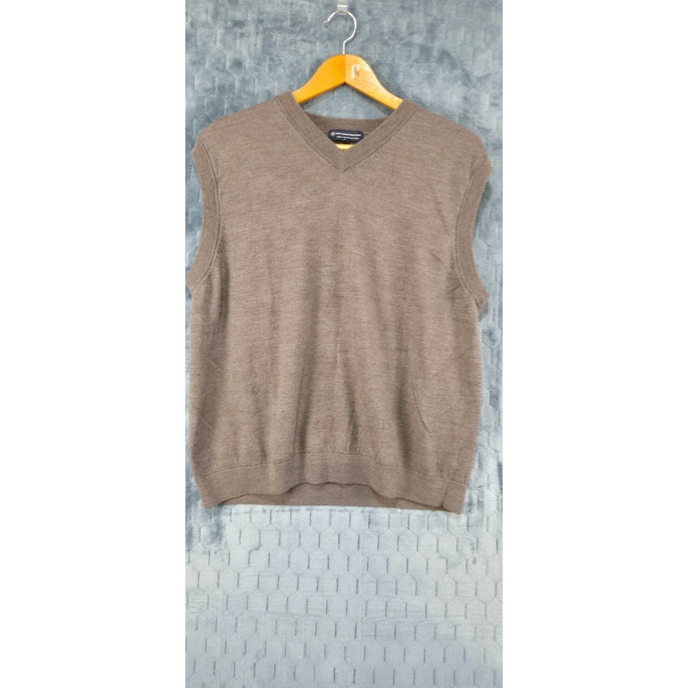 Hart Schaffner Marx‎ Men's Sweater Vest XXL Brown V-Neck Extra Fine Merino Wool